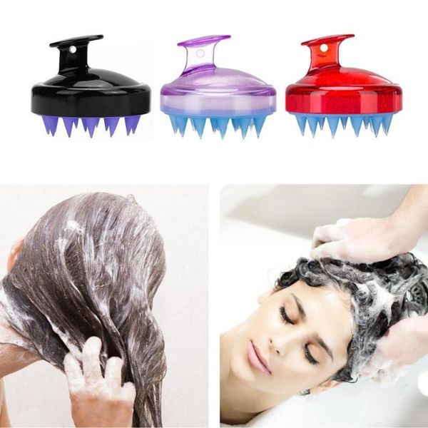 

soft silicone head scalp massager deep cleaning body shower brush anti static relax hair loss prevent wash tools bun maker, Brown