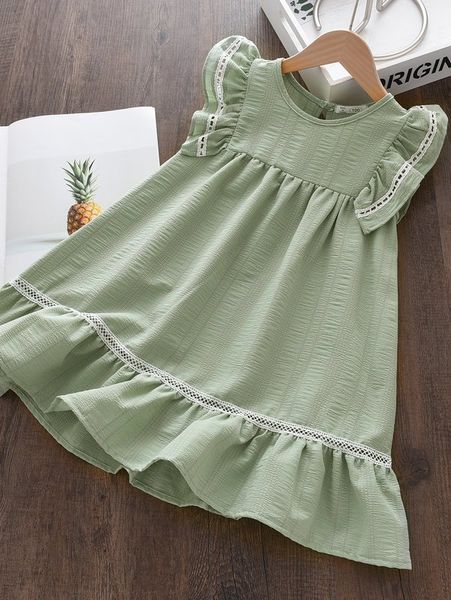 

toddler girls ruffle trim keyhole back babydoll dress she, Red;yellow