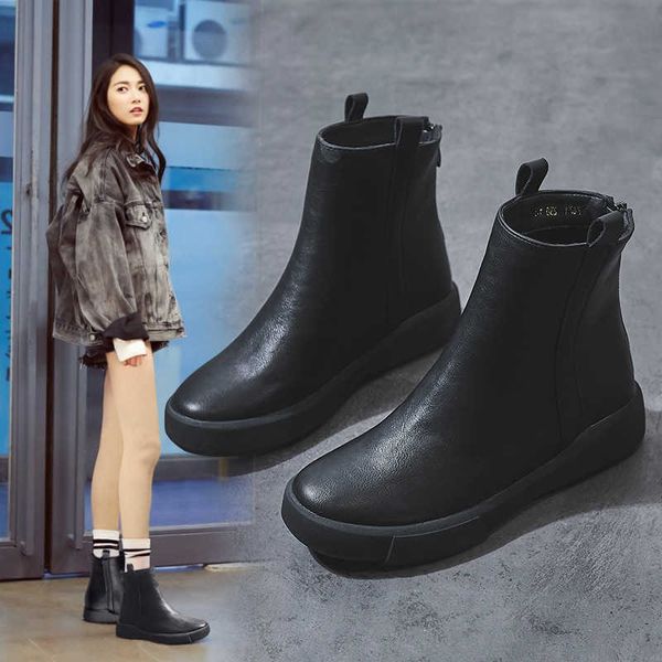 

boots children 2021 winter british style martin boots flat bottom psh cotton casual versatile short, Black