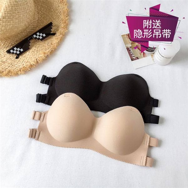 

breast wrapped women's anti slip gloss traceless underwear invisible shoulder belt bra, Red;black