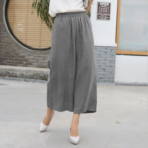 

women's pants & capris summer copper ammonia silk women large size elastic waist loose thin sunscreen casual wide leg nine, Black;white