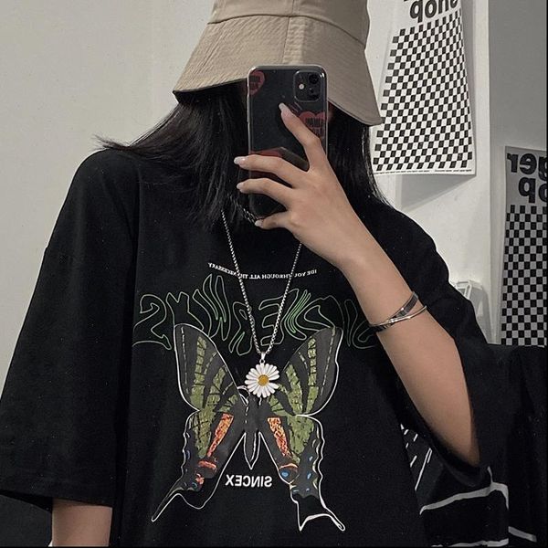 

punk harajuku casual personality letter womens t shirt print butterfly hip hop ulzzang summer streetwear short sleeve chic women, White