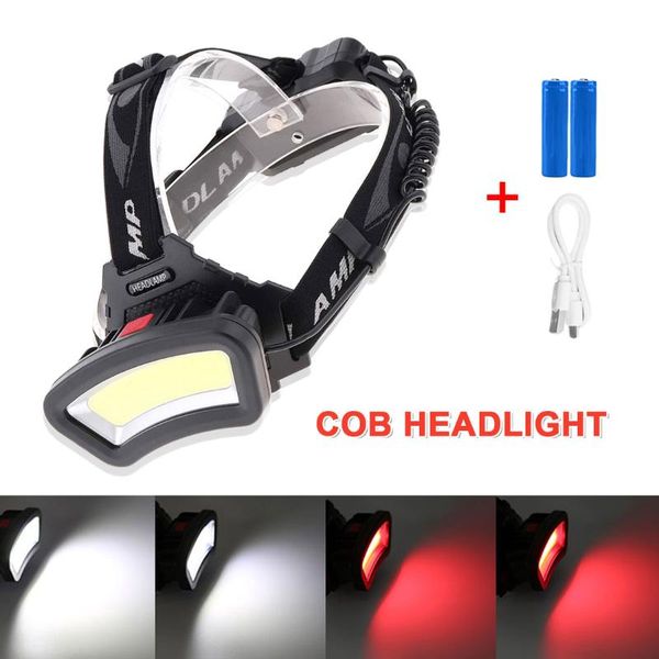 

rechargeable cob red white led fishing lamp hunting camping torch headlamps