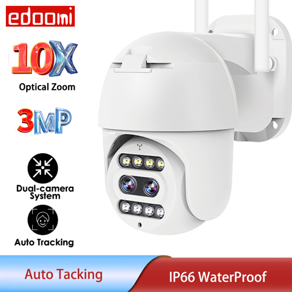 

cameras 3mp ip camera wifi dual-lens system color night vision ptz home security 10x optical zoom cctv p2p speed dome auto tracking ip66