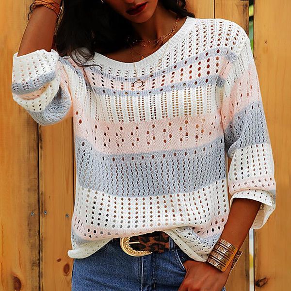 

women's sweaters long-sleeved knitted sweater stitching loose casual pullover autumn and winter style 2021 wm*, White;black
