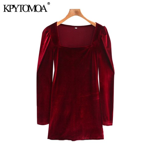 

women elegant fashion velvet mini dress vintage square collar long sleeve female dresses vestidos mujer 210416, Black;gray