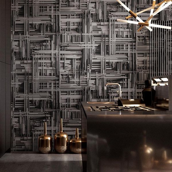 

wallpapers 3d loft gray imitation metal steel geometric wall paper vintage living room salon barber background murals