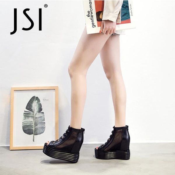 

women shoes sandals summer genuine leather wedges round toe leisure casual stylish breathable mesh peep hollow vo187 dress, Black