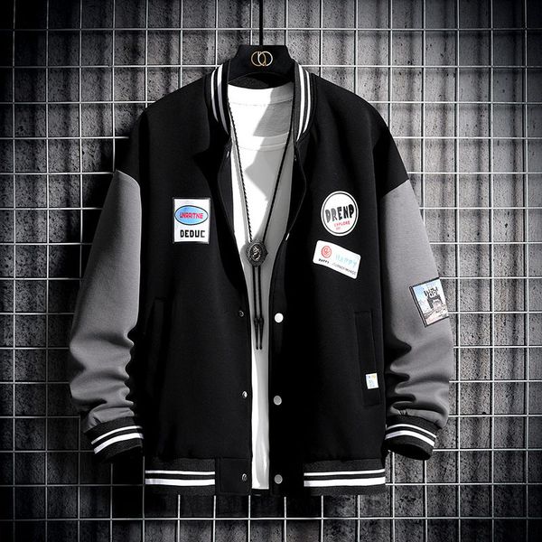 

youth baseball suit men's korean version trend handsome student stand collar coat spring and autumn men's casual et sweater, Black