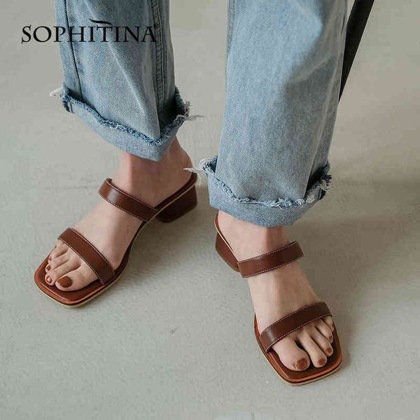 

sophitina roman women sandals style square toe thick heel shoes thick heel outer wear leather sandals female slippers ao661 210513, Black