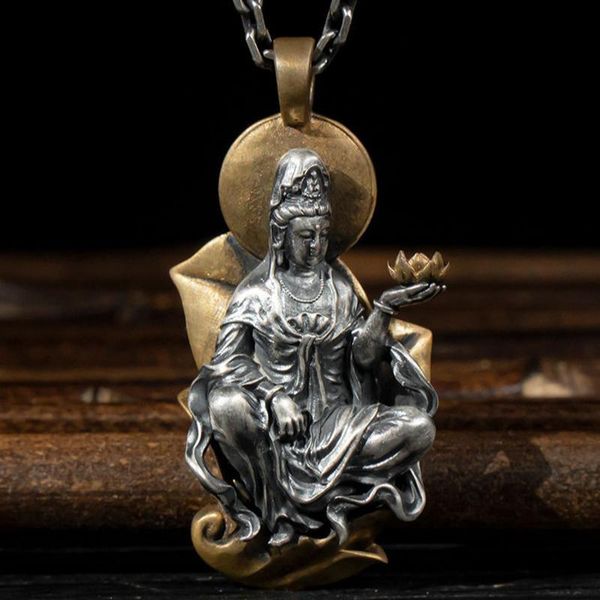 

chains guanyin maitreya buddha necklace men and women bodhisattva pendant tag handmade chain safe jewelry accessories, Silver