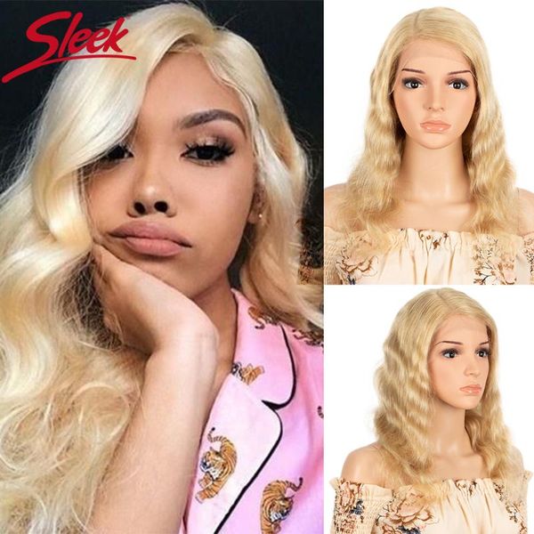 

lace wigs sleek 613 blonde wig body wave human hair for women part brazilian colored short, Black;brown