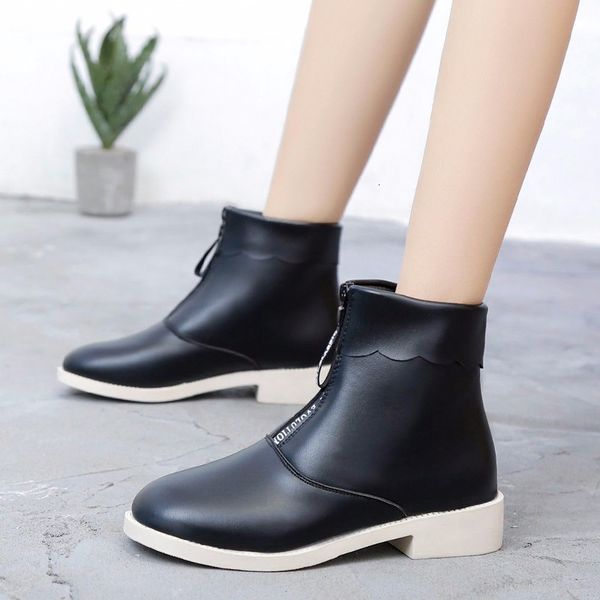 

boots autumn front zipper ankle boots for women shoes woman winter martin students in heels ladies aslu, Black
