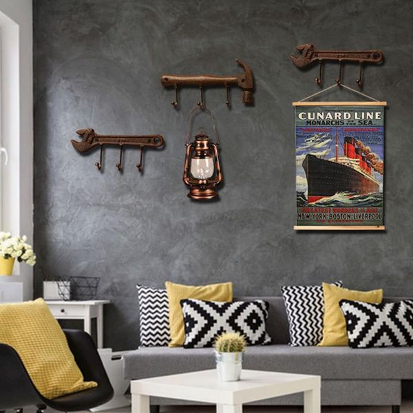 

hooks & rails 1pc vintage wall hook hanger key clothes rack mounted coat holder 3-hook metal hammer-shaped for home bedroom
