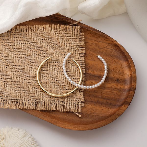 

silver needle s925 korean fashion simple asymmetric pearl earrings personalized versatile earrings metal ring female, Golden