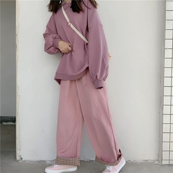 

women's pants & capris 2021 spring japanese wild student corduroy splice plaid teen girls loose casual high waist wide leg preppy style, Black;white