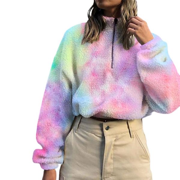 

women's hoodies & sweatshirts cropped velvet hoddie, sports loose high collar long sleeve fall zipper dye clothes, Black