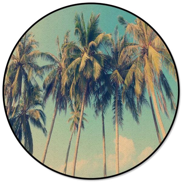 

carpets green tropical palm tree retro pattern round children area rug floor mat living room bedroom carpet coffee table