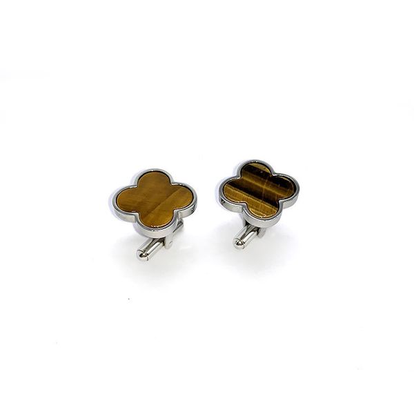 

custom made stainless steel cufflinks clover men's opal enamel, Silver;golden