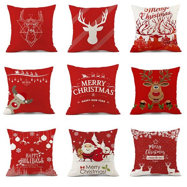

cushion/decorative pillow christmas pillowcase elk santa claus red festive print linen cushion set office sofa nap backrest 45*45cm