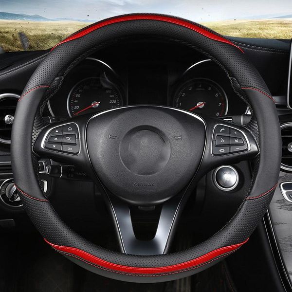 

steering wheel covers car-styling cover carbon fiber leather 37-38cm cars anti slip breathable universal auto accessories