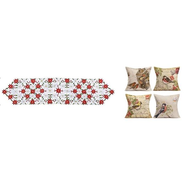 

pillow case xd-1 pcs christmas embroidered table runner & 4 throw covers