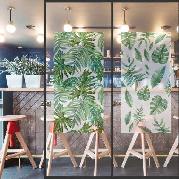 

window films self-adhesive frosted leaves glasses stickers matte pads privacy for bathroom living room hk3 wall