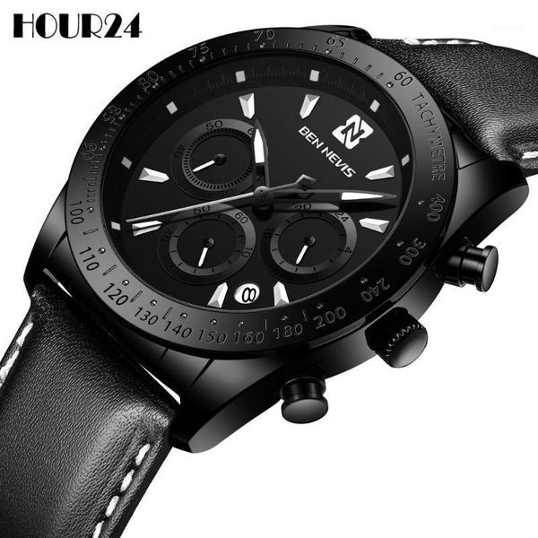 

wristwatches fashion mens quartz watch brand leather sport watches for men chronograph military luxury wristwatch date male black clock, Slivery;brown