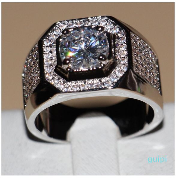 Wieck vintage jóias branca ouro cheia simulado diamante casamento pavimentação anéis de banda para homens tamanho 8/9/11/12/13
