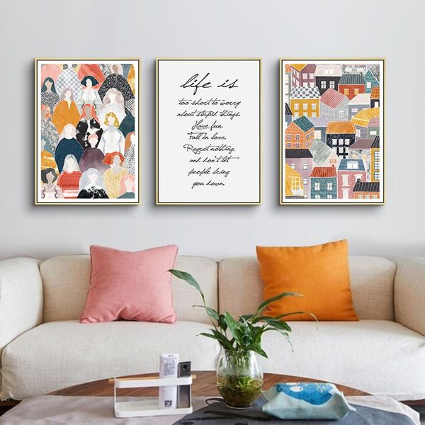 

paintings nordic abstract wall art poster scandinavian colorful house life quotes for living room home decor canvas painting pictures