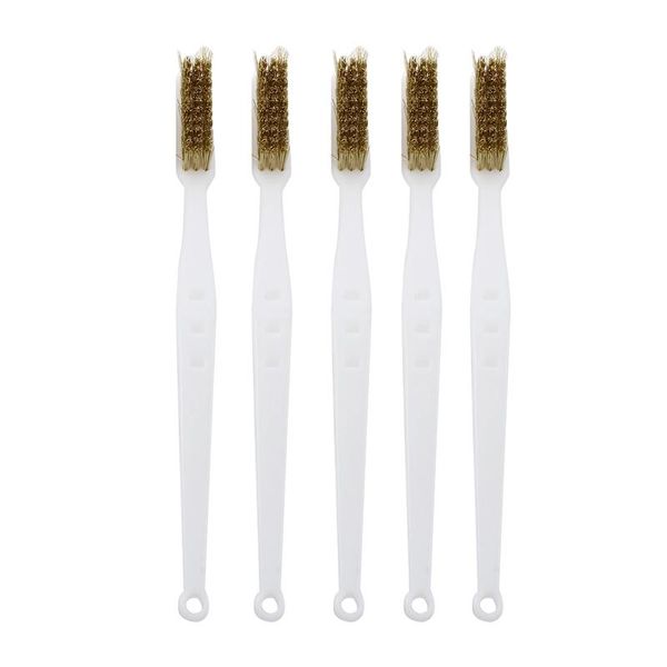 

6.9-inch plastic handle brass bristle wire brush - white (5 pieces)
