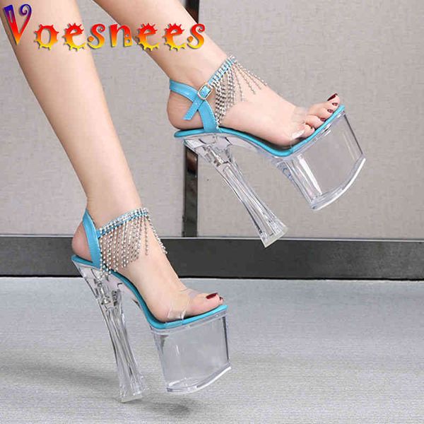 

sandals summer women fashion dancing high heels sparkling tassel drill nightclub model catwalk shoes transparent crystal 8f1v, Black