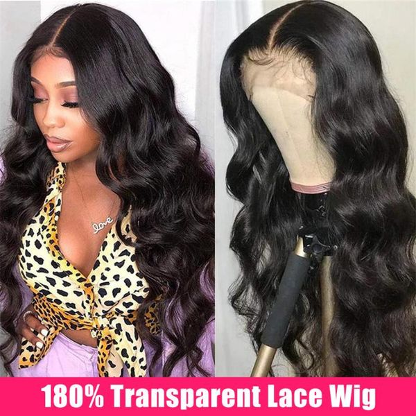

lace wigs body wave wig transparent frontal t part remy brazilian 28 inch long front human hair 180 density, Black;brown