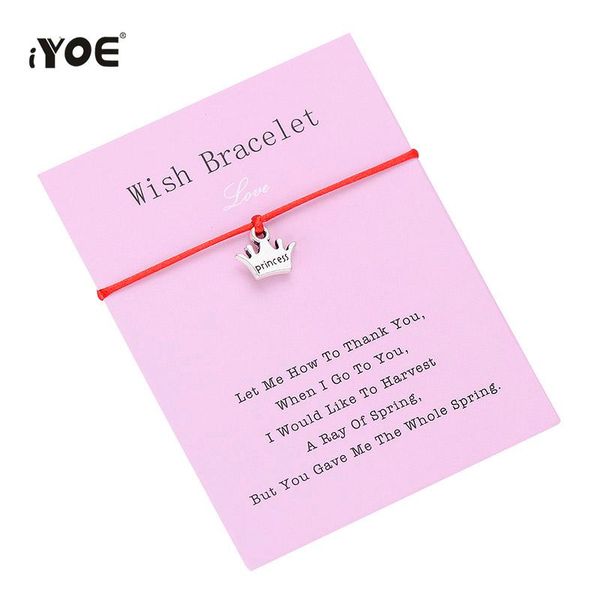 

charm bracelets iyoe wish card red thread bracelet for women kids princess crown hand braided rope paired friendship family jewelry, Golden;silver