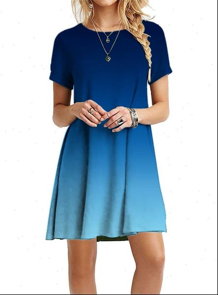 

plus size s 5xl gradient women dresses print dress sundress short sleeve rainbow tie dye loose casual, Black;gray