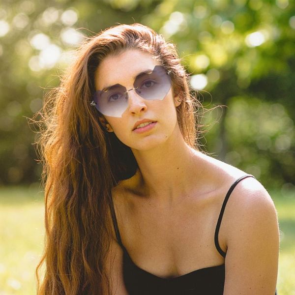 

female heart sunshades uv protection rimless sunglasses trimming greeting cards