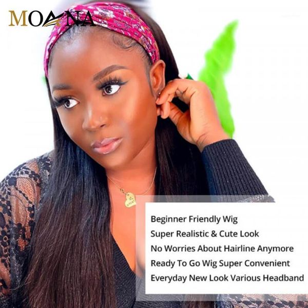 

brizilian straight human hair wig headband none lace front wigs glueless virgin machine made for black women1, Black;brown