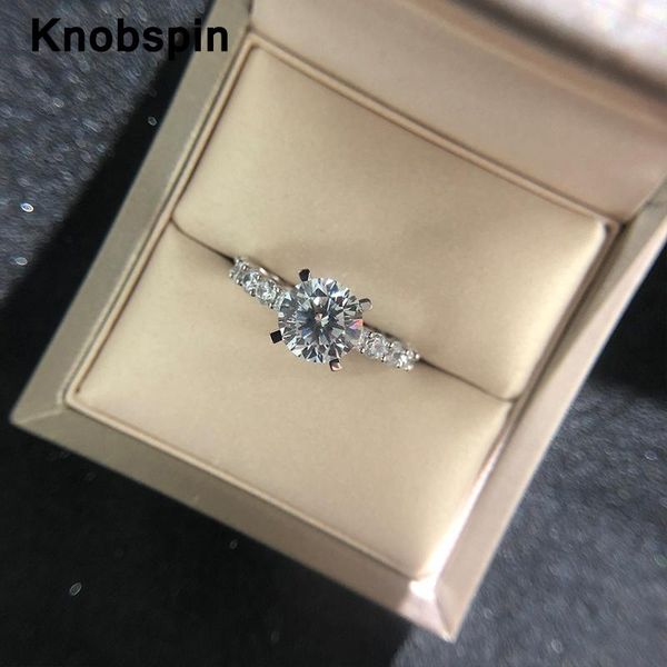 

cluster rings knobspin 100% 925 sterling silver full engagement for women sparkling high carbon diamond anniversary gift fine jewelry, Golden;silver