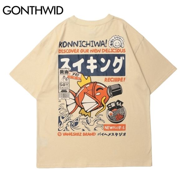 

gonthwid t-shirts harajuku japanes style cartoon pufferfish poster tees shirts hip hop streetwear tshirts men casual cotton 210409, White;black