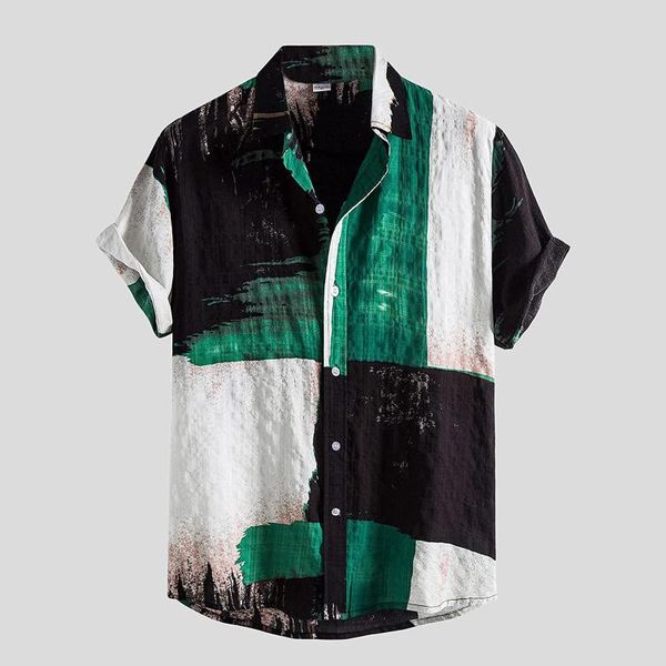 

men's casual shirts men vintage shirt summer hawaiian short sleeve mens printed beach short-sleeved, White;black