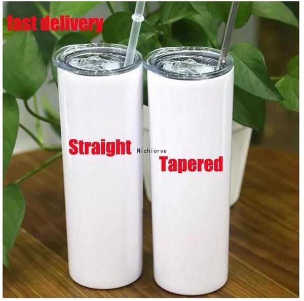 

dhl 24h ship diy sublimation tumblers blank white skinny cup with lid straw 20oz stainless steel drinking cups vacuum insulated mug
