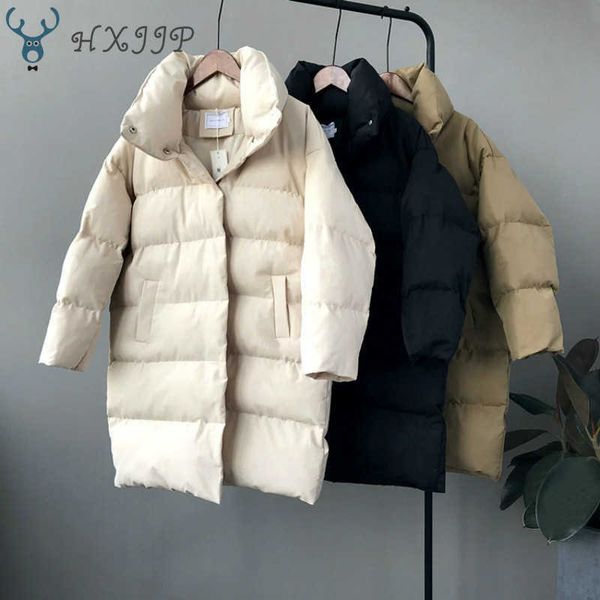

hxjjp thick jacket women winter outerwear coats female long casual warm oversize puffer parka branded 210607, Black