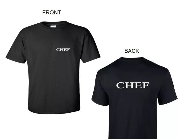

chef front & back t-shirt food truck restaurant kitchen cook black tee shirt, White;black
