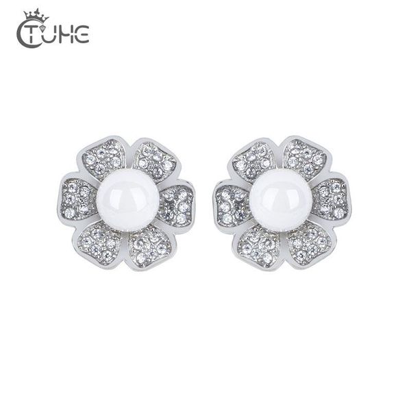 

stud 2021 fashion cherry blossoms flower crystal earrings women jewelry birthday gift made by healthy ceramic black white color, Golden;silver