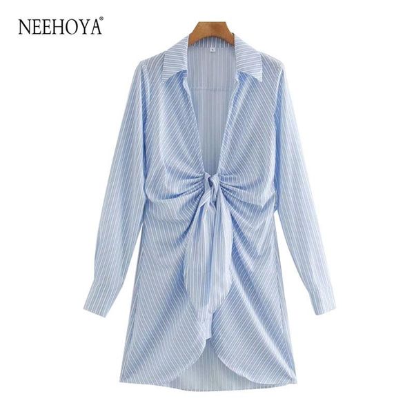 

women 2021 chic fashion with knot striped pleated mini dress vintage long sleeve irregular female dresses mujer casual, Black;gray
