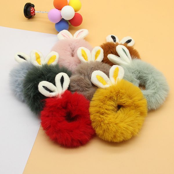 

ins wind korea net red rabbit ear rubber band circle headdress plush hair rope, Slivery;white