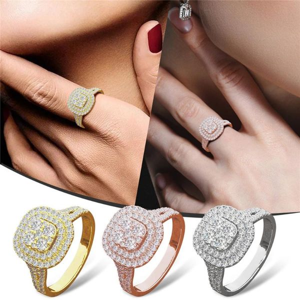 

wedding rings women's promise rose gold ring for party hipster lady luxury full drill finger marrige jewelry bague or femme, Slivery;golden