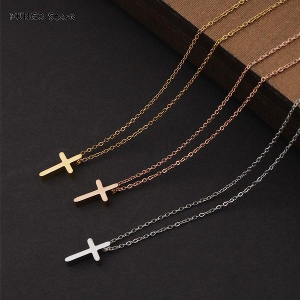 

fashion stainless steel cross pendant necklace women men minimalist vintage long chain necklaces chokers jewelry gift, Silver