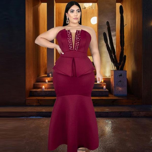 

plus size dresses mermaid bare shoulder beading tunics bodycon party event wedding elegant club outfits autumn women dress, Black