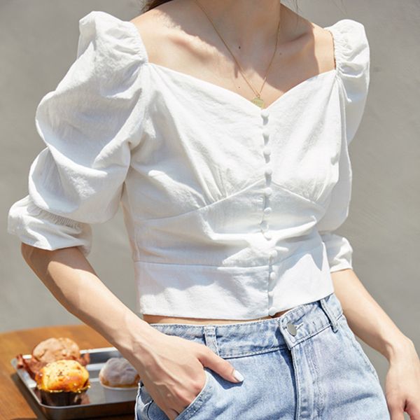 

sweater fashion women summer puff tulle ruffle long sleeve shirt ladies white casual blouse crop streetwear h5wu, White;black